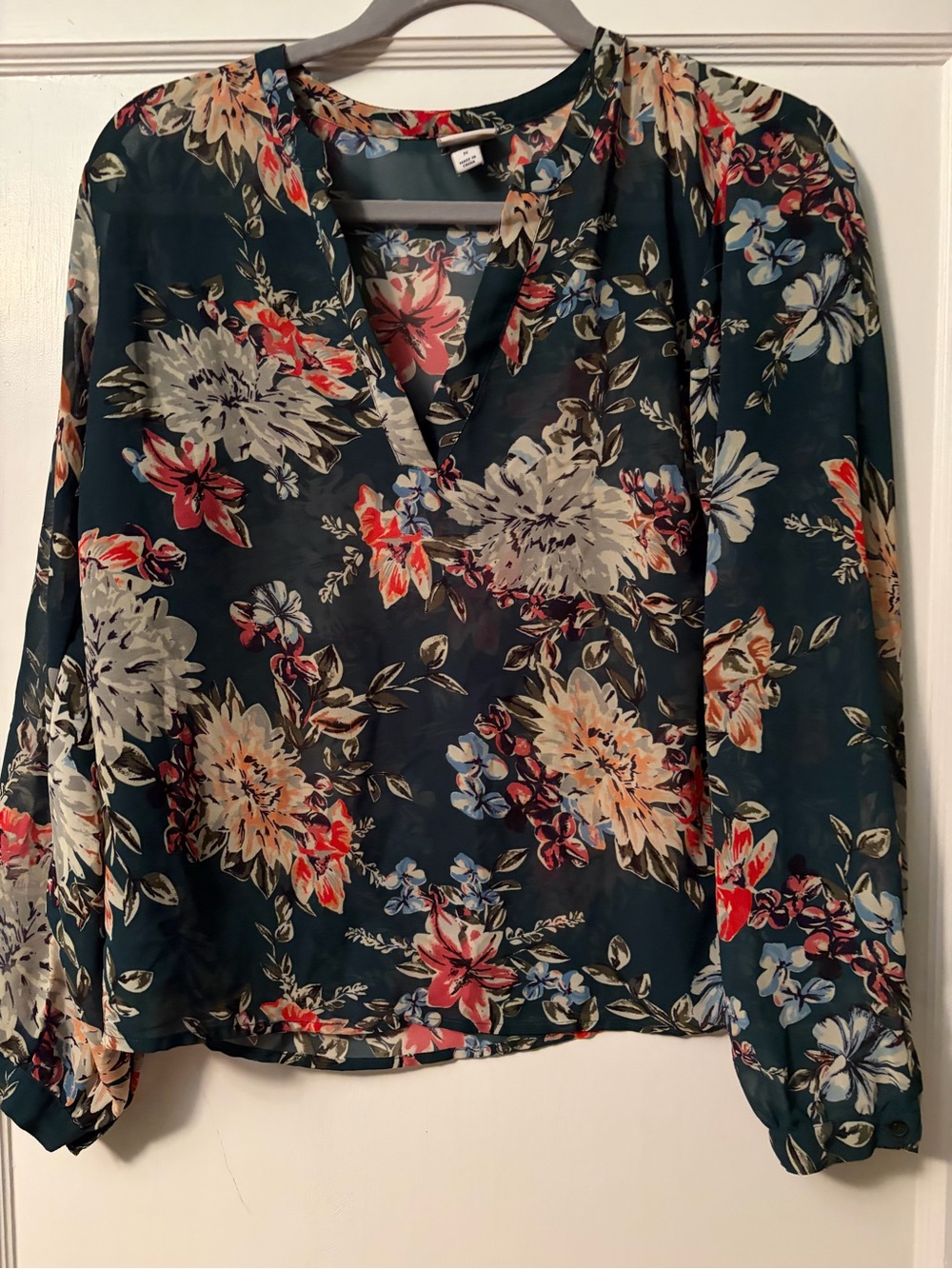 a new day Teal Floral V-Neck Long Sleeve Blouse